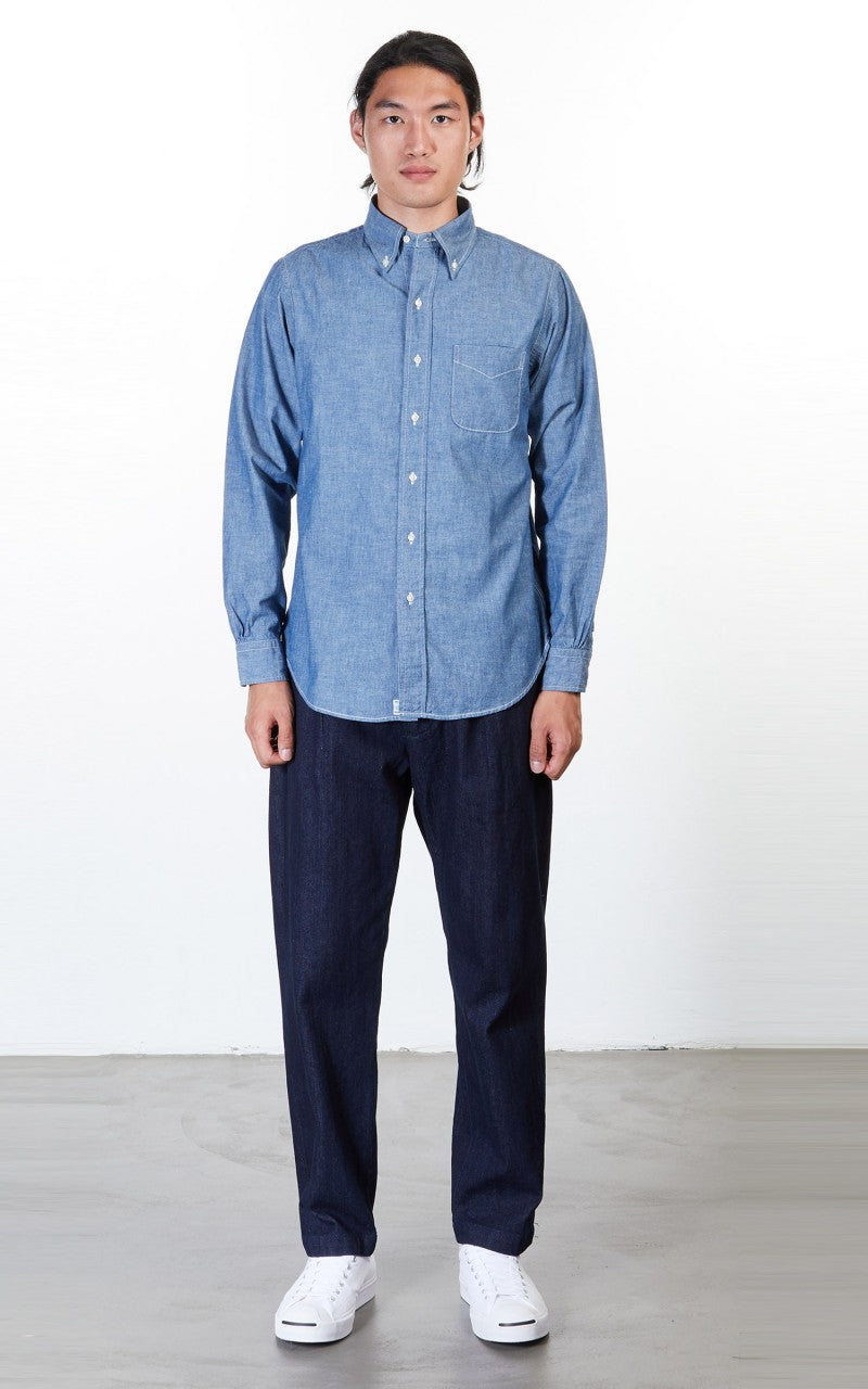 OrSlow Button Down Chambray Shirt Blue