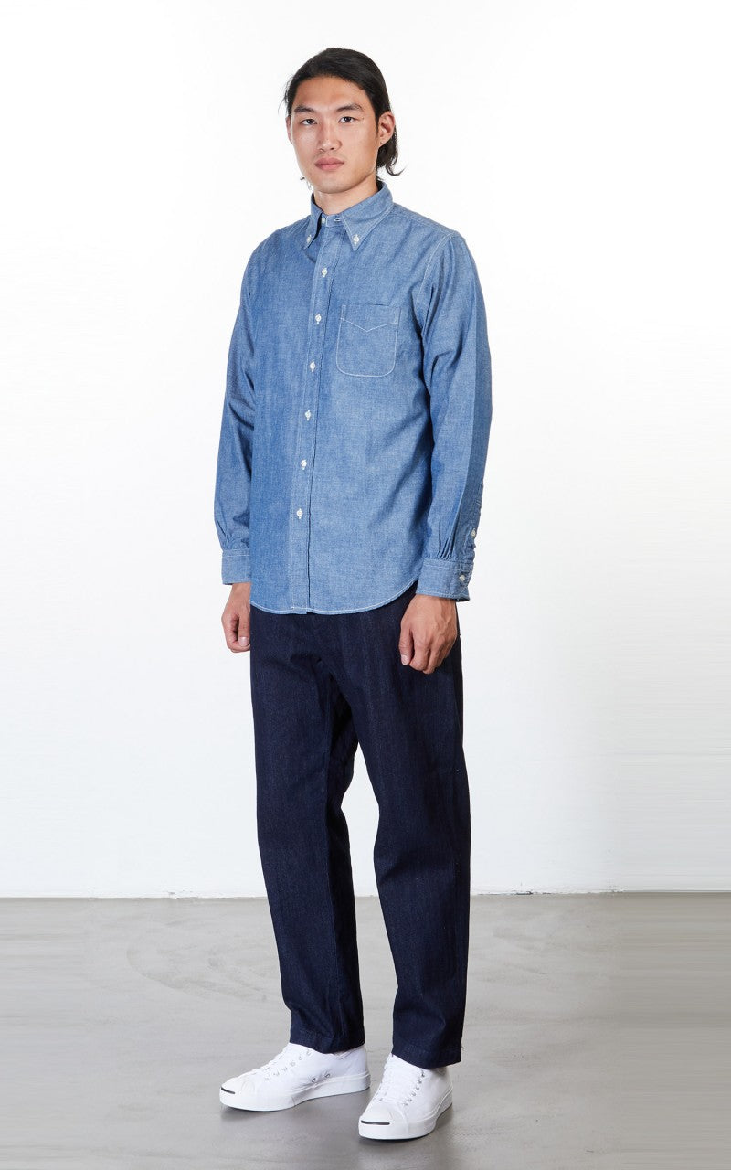 OrSlow Button Down Chambray Shirt Blue