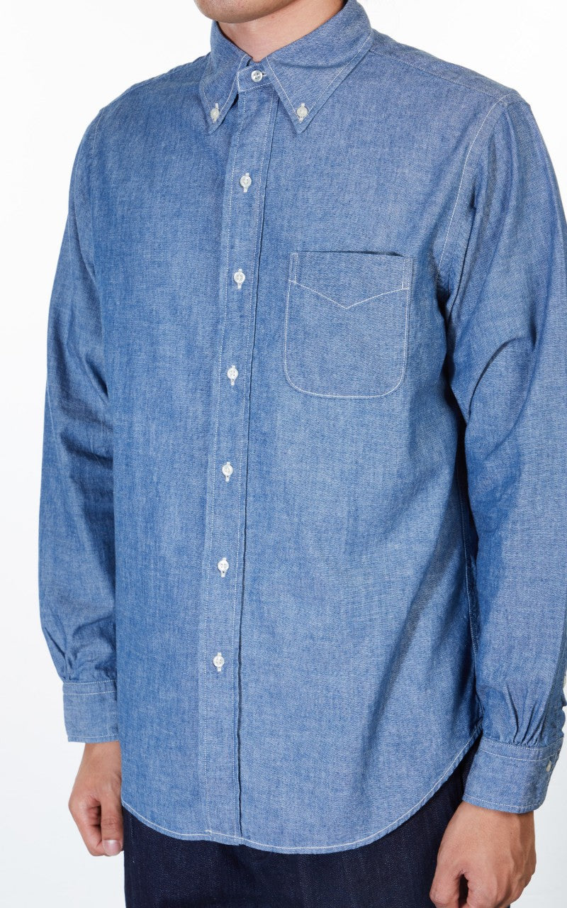 OrSlow Button Down Chambray Shirt Blue