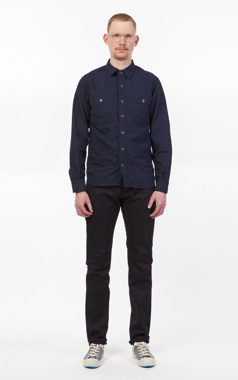 Momotaro Jeans 05-328 Sashiko-Ish Jacquard Shirt Indigo