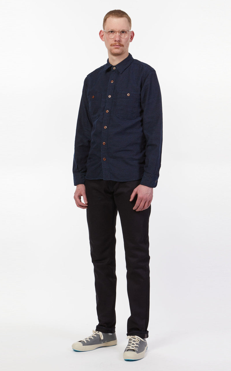 Momotaro Jeans 05-328 Sashiko-Ish Jacquard Shirt Indigo