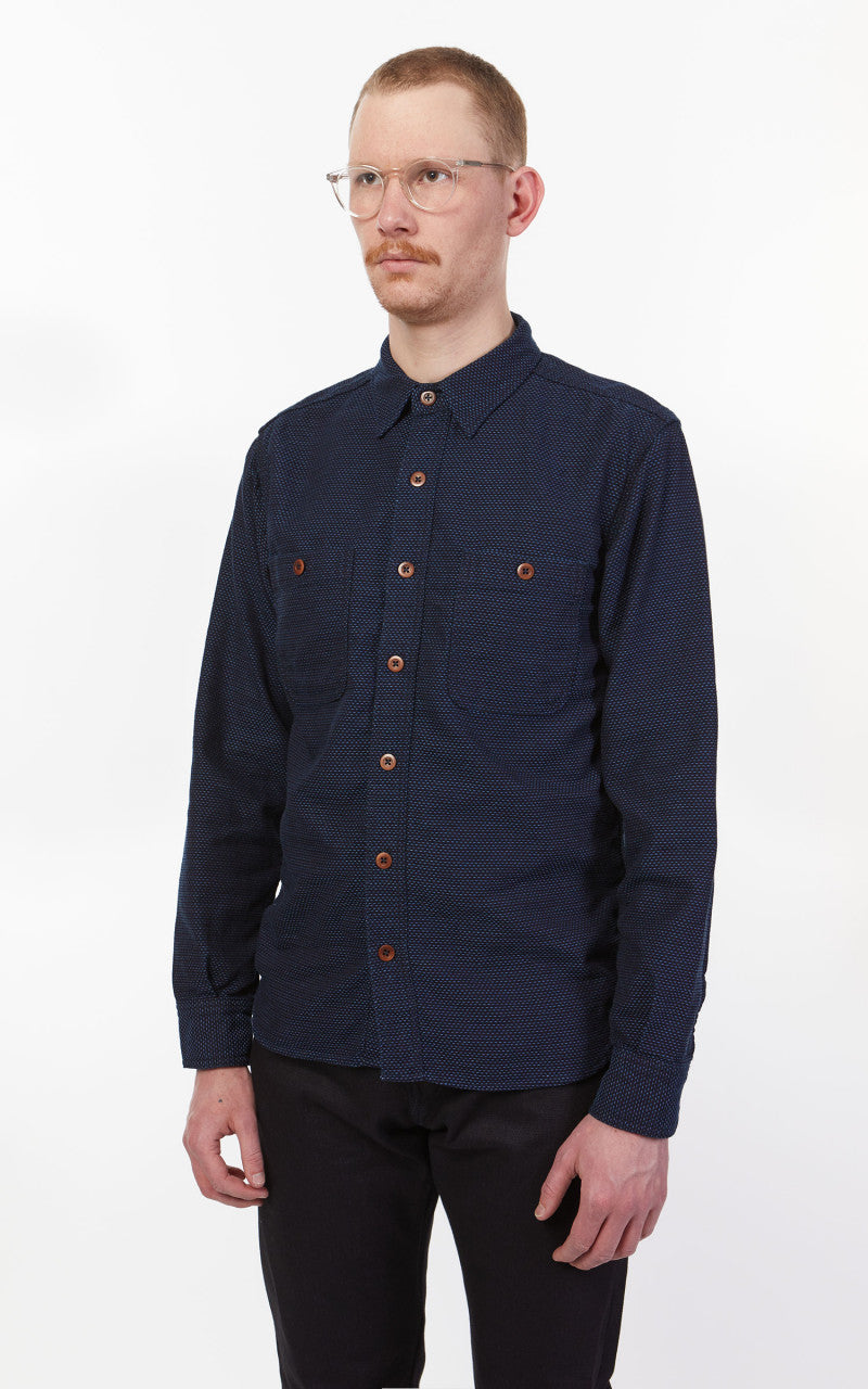 Momotaro Jeans 05-328 Sashiko-Ish Jacquard Shirt Indigo