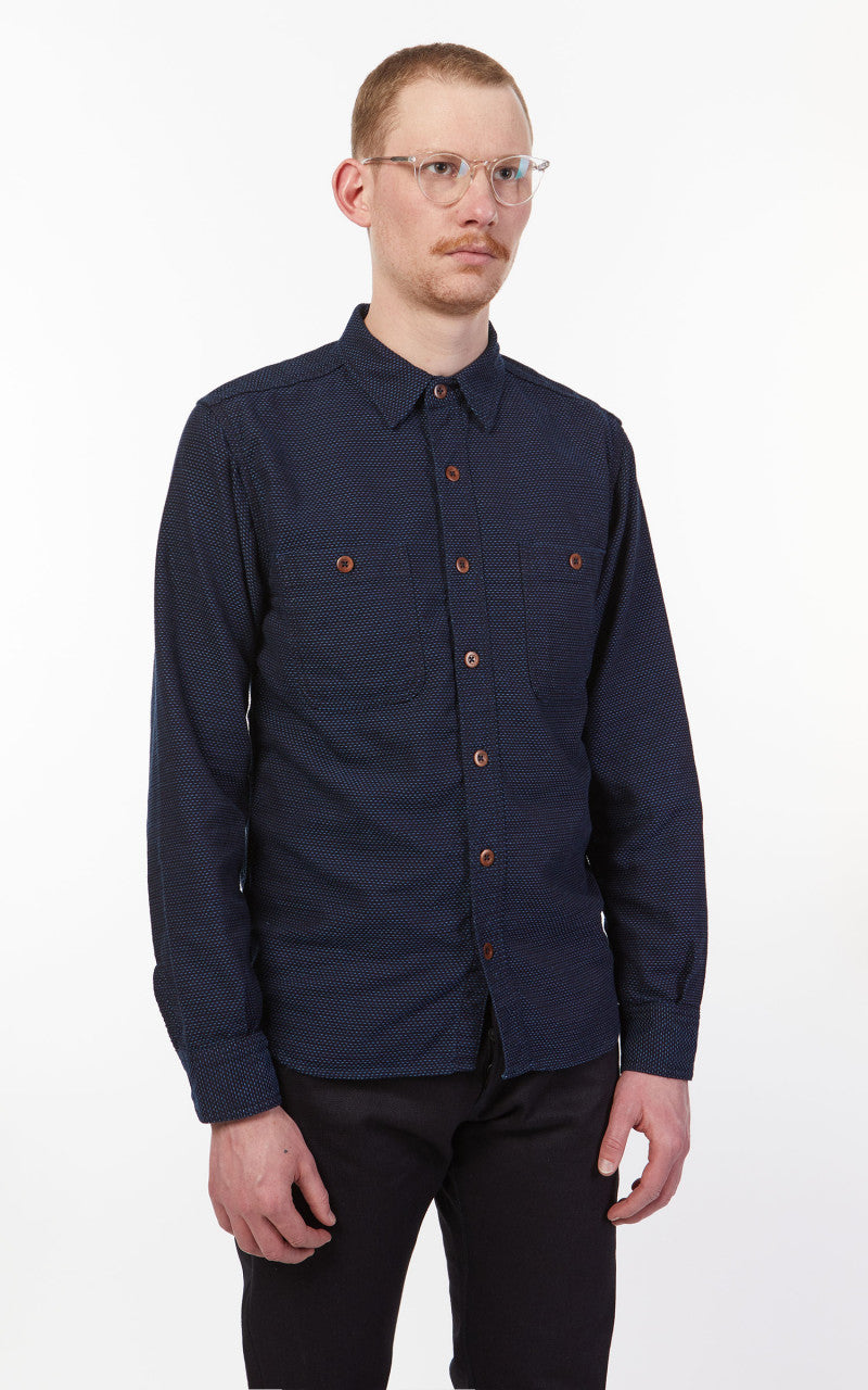 Momotaro Jeans 05-328 Sashiko-Ish Jacquard Shirt Indigo
