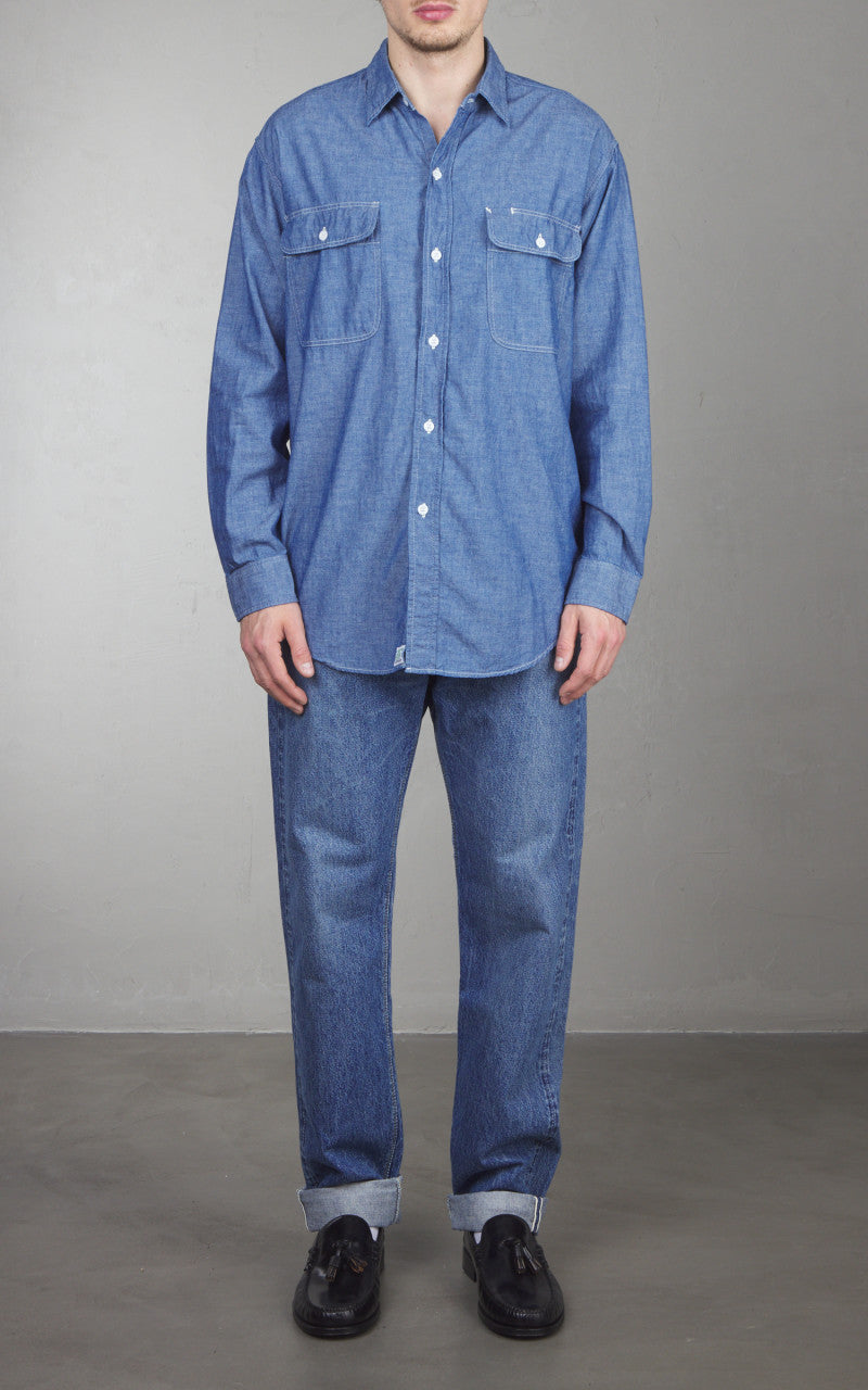 OrSlow Chambray Work Shirt Indigo Blue