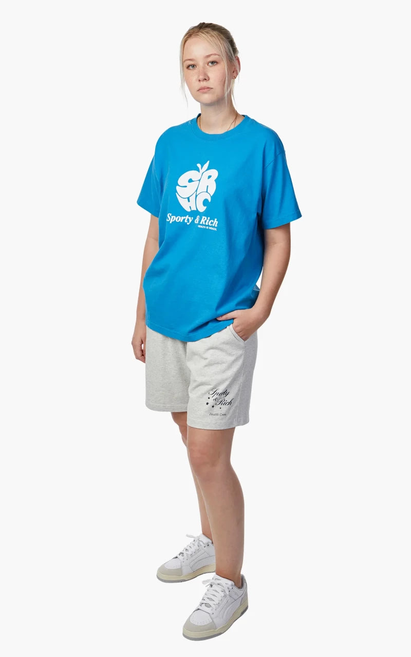 Sporty & Rich Apple T-Shirt Ocean/White