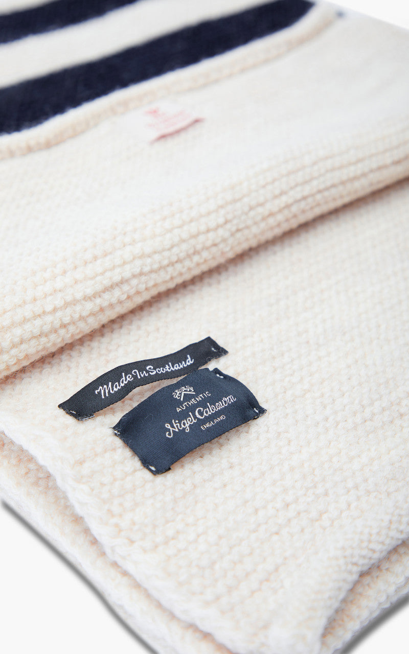 Nigel Cabourn Striped Scarf Schoeller Wool Natural