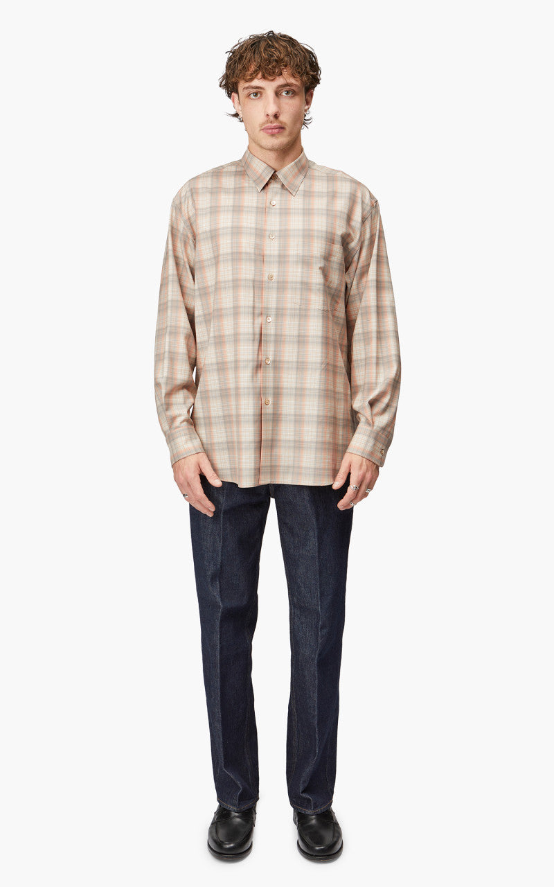Auralee Super Light Wool Check Shirt Light Beige Check