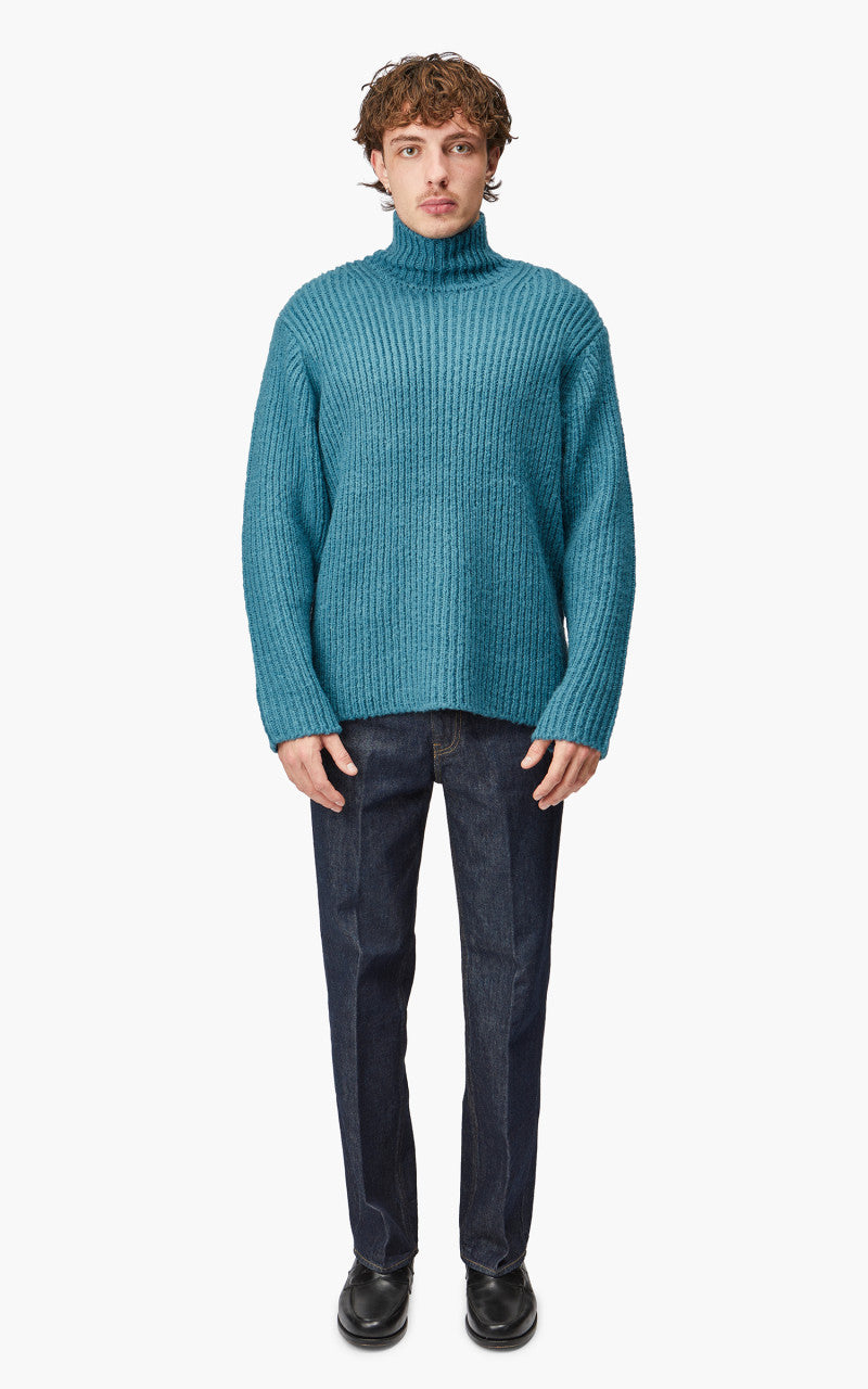 Auralee Wool Baby Camel Brushed Yarn Knit Turtle Blue