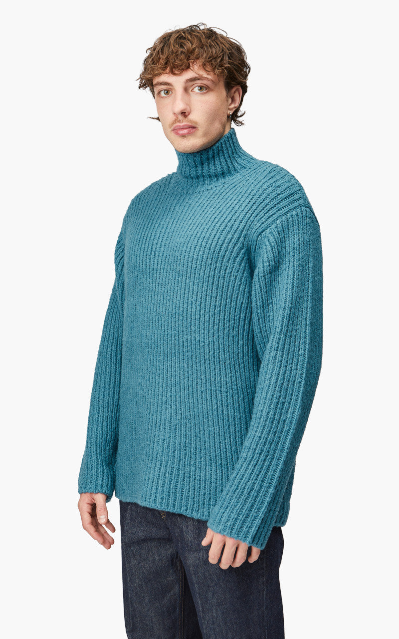 Auralee Wool Baby Camel Brushed Yarn Knit Turtle Blue