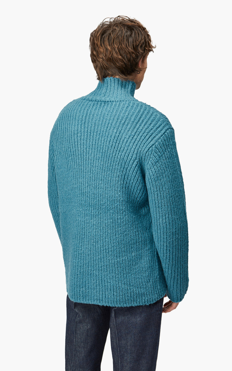 Auralee Wool Baby Camel Brushed Yarn Knit Turtle Blue