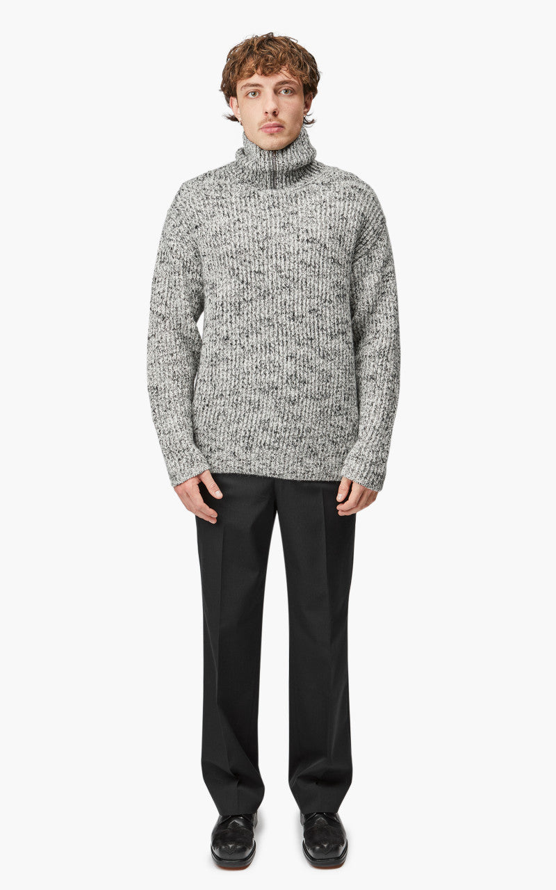 Auralee Wool Baby Alpaca Mix Rib Knit Zip Turtle Top Mix White