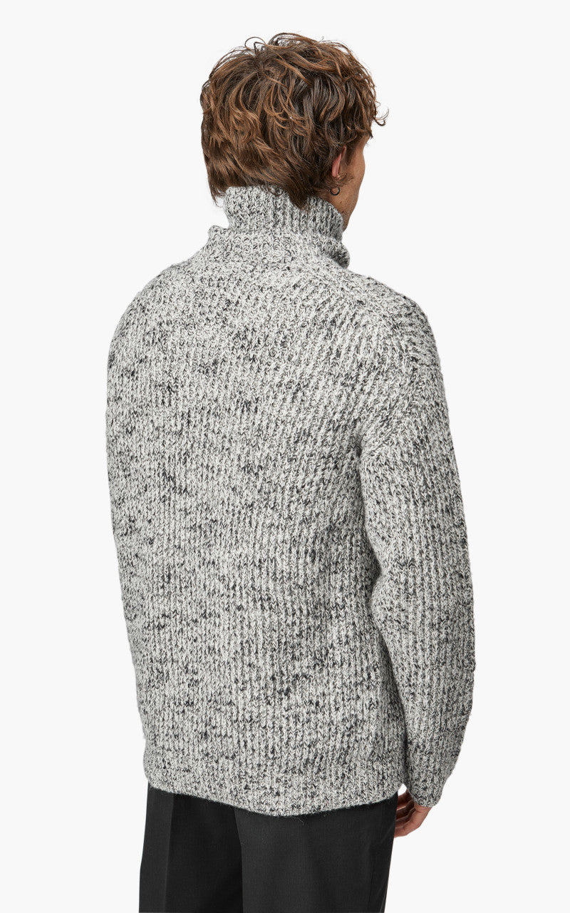 Auralee Wool Baby Alpaca Mix Rib Knit Zip Turtle Top Mix White