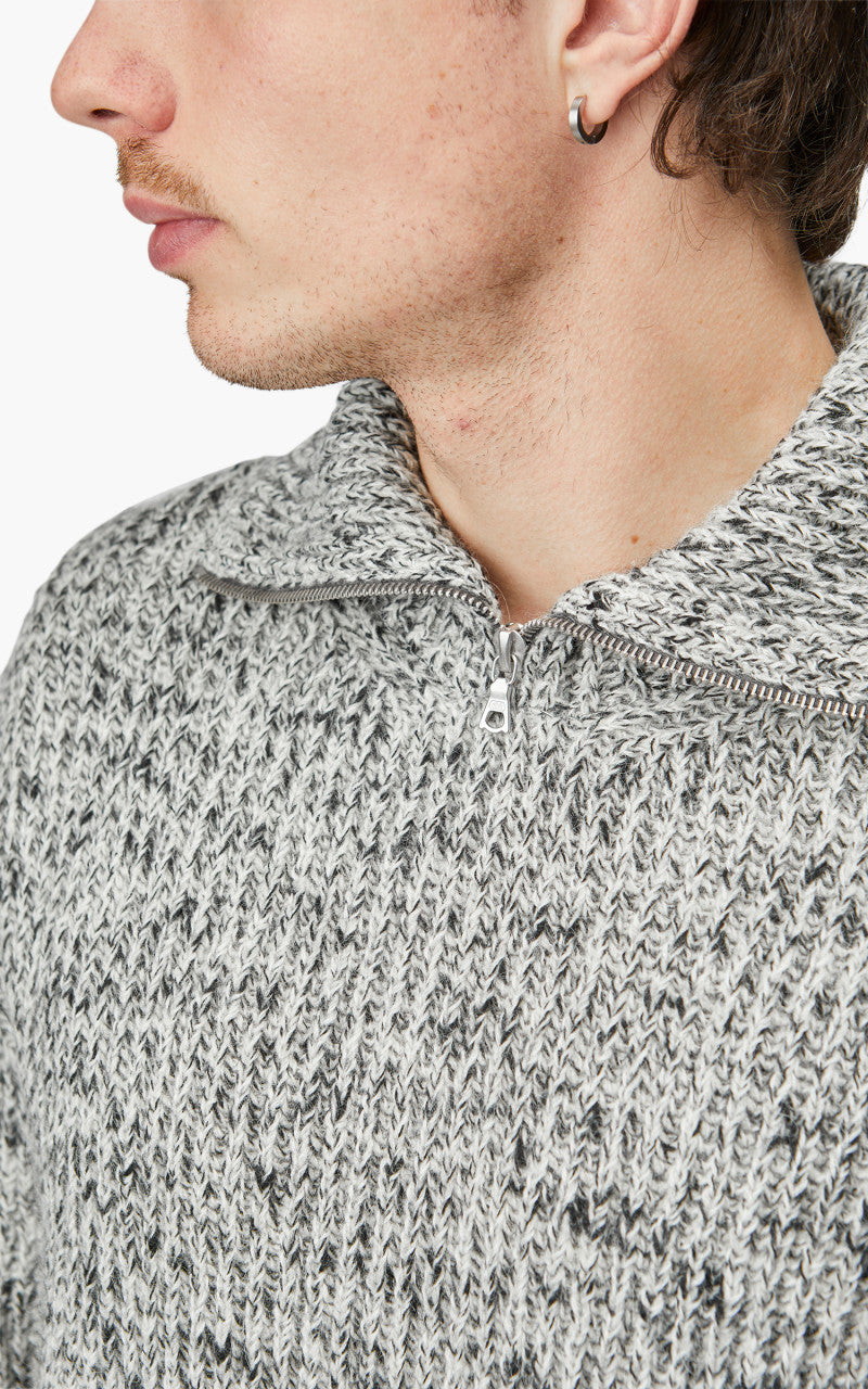 Auralee Wool Baby Alpaca Mix Rib Knit Zip Turtle Top Mix White