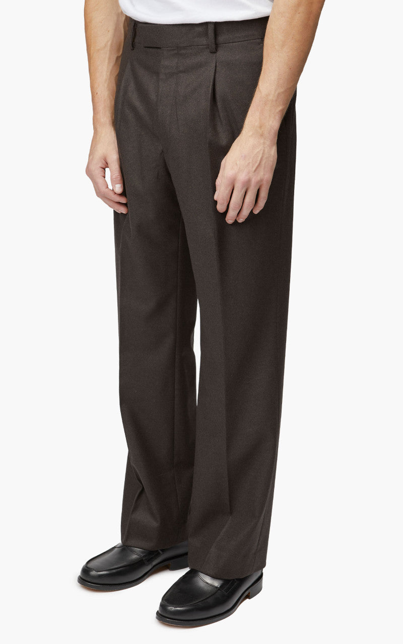 Auralee Wool Fulling Flannel Slacks Top Dark Brown