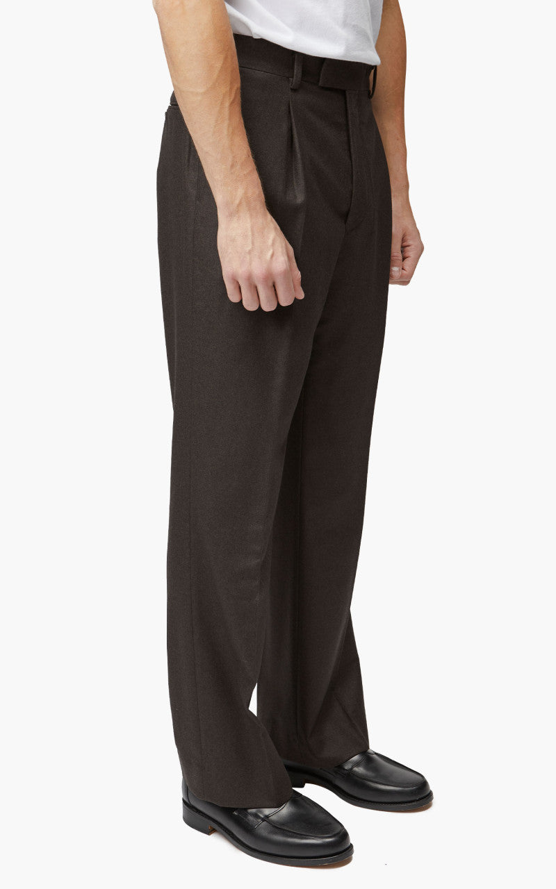 Auralee Wool Fulling Flannel Slacks Top Dark Brown