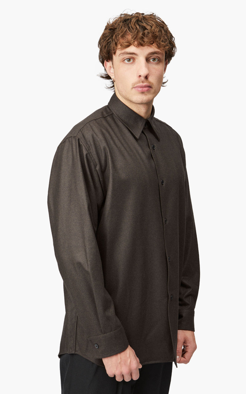 Auralee Wool Fulling Flannel Shirt Top Dark Brown