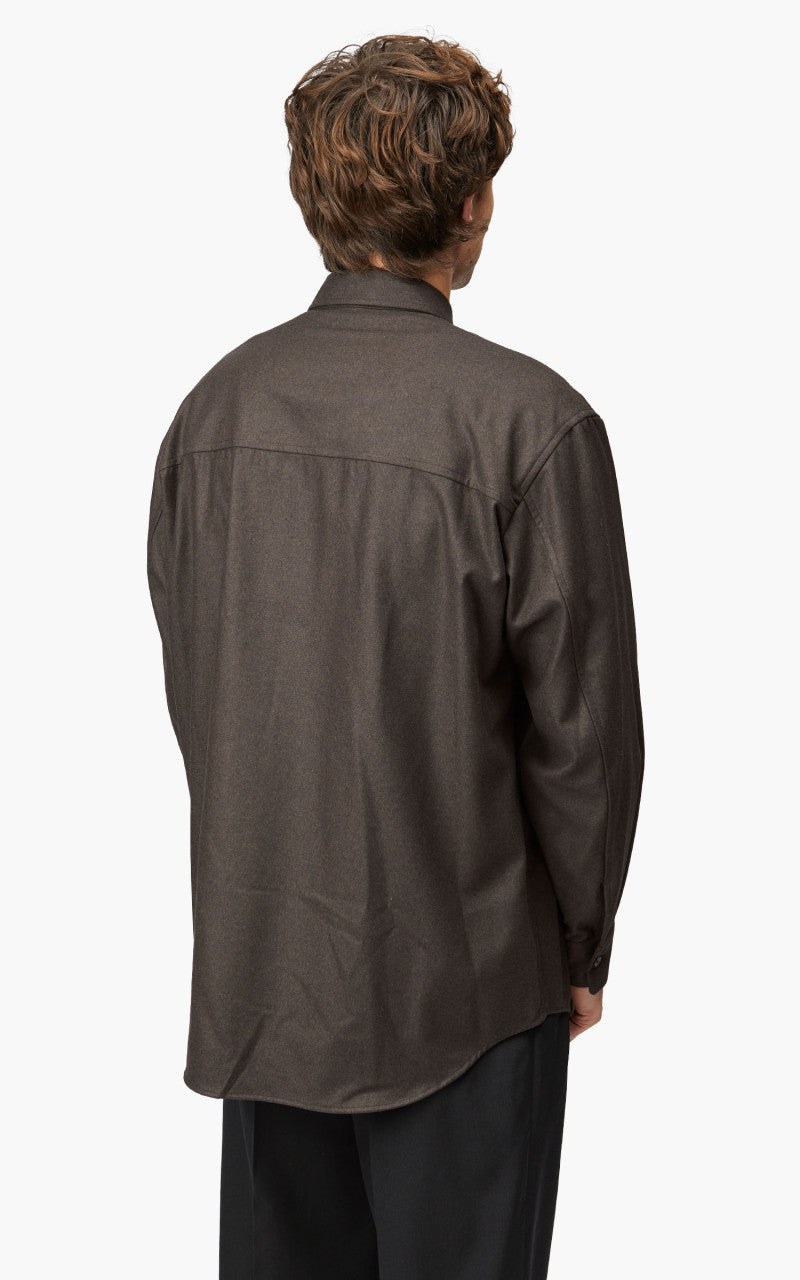 Auralee Wool Fulling Flannel Shirt Top Dark Brown