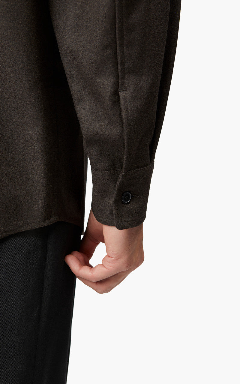 Auralee Wool Fulling Flannel Shirt Top Dark Brown