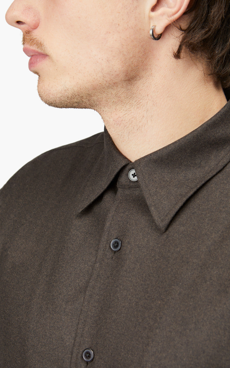 Auralee Wool Fulling Flannel Shirt Top Dark Brown