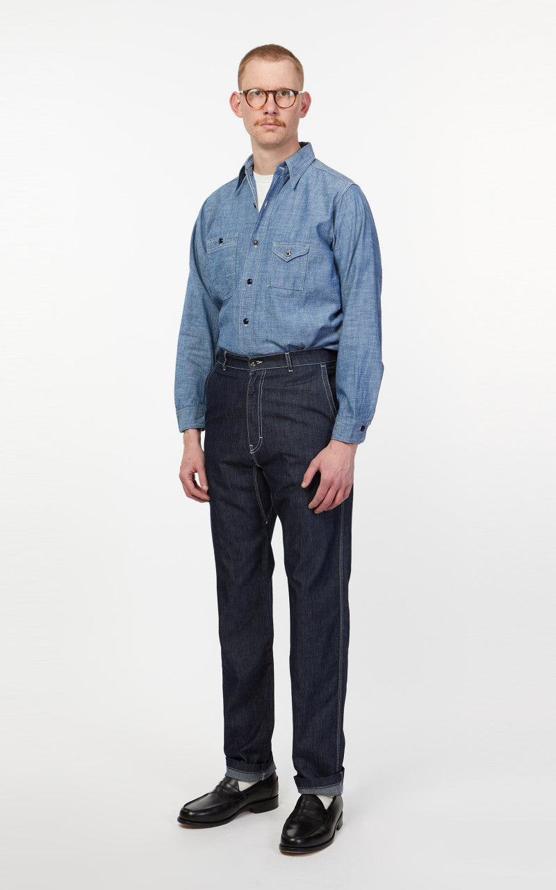 Tellason Worker Pants Slim Washed Denim Ocean Dark