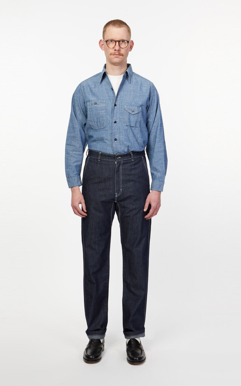 Tellason Worker Pants Slim Washed Denim Ocean Dark