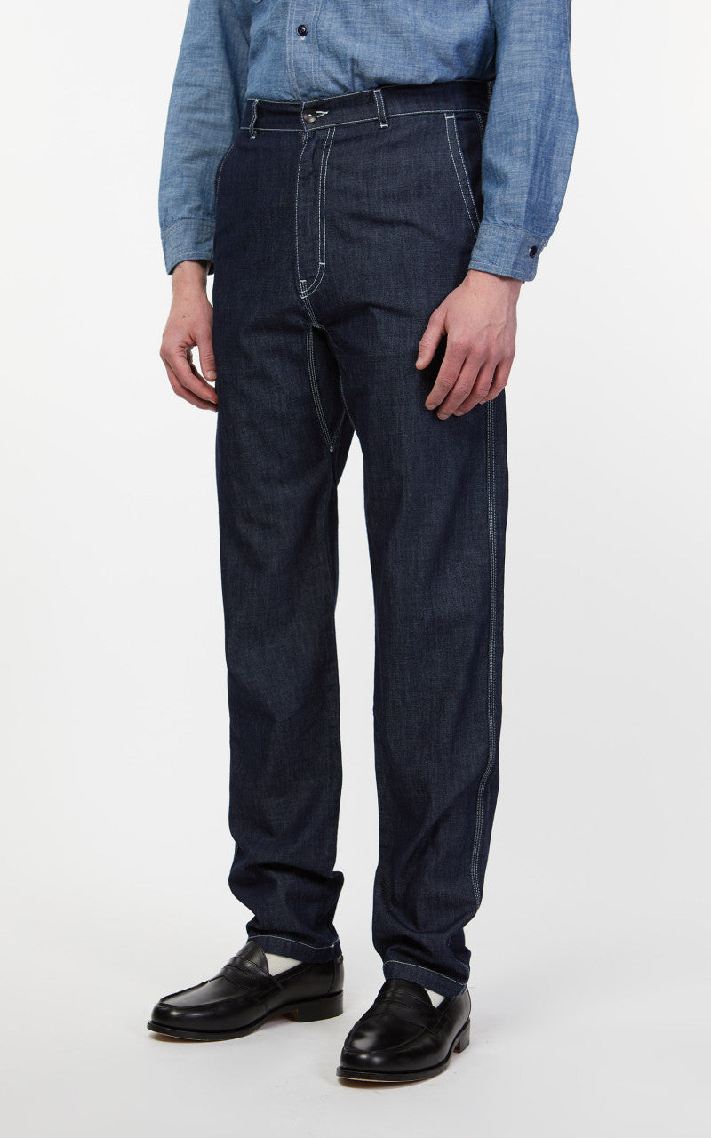Tellason Worker Pants Slim Washed Denim Ocean Dark