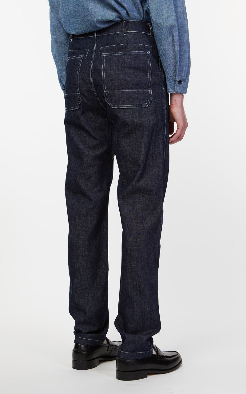 Tellason Worker Pants Slim Washed Denim Ocean Dark