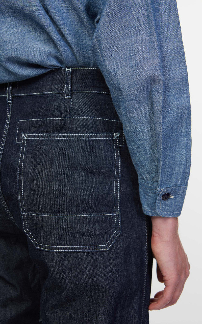 Tellason Worker Pants Slim Washed Denim Ocean Dark