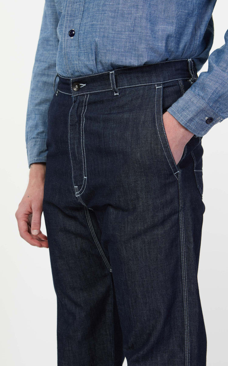 Tellason Worker Pants Slim Washed Denim Ocean Dark