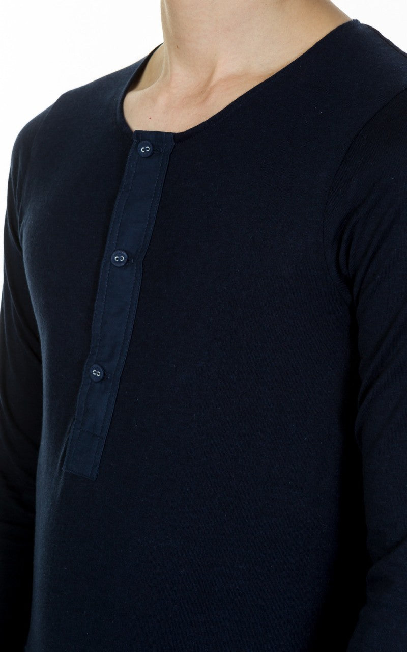 Merz b. Schwanen 102 Longsleeve Henley Ink Blue