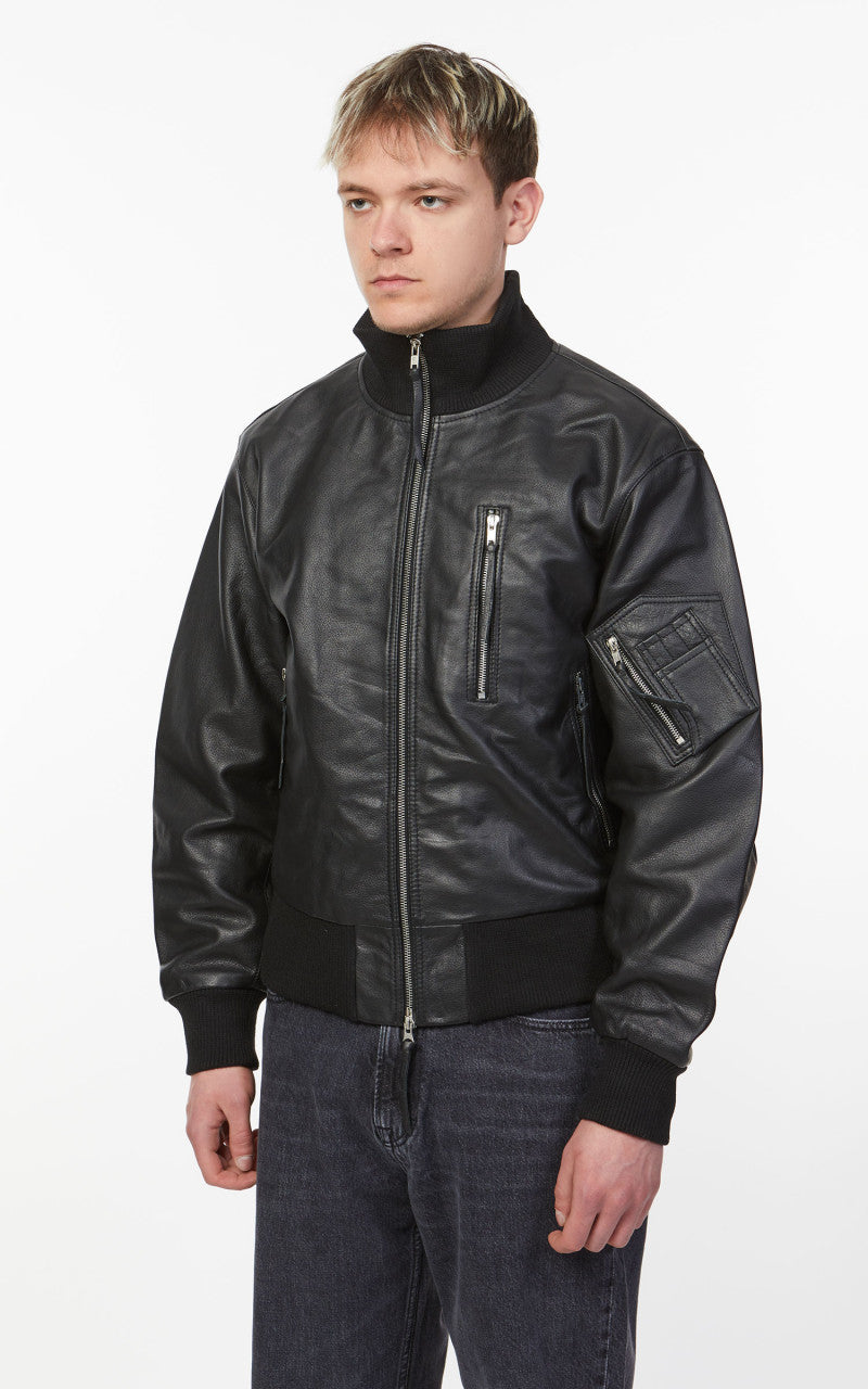 Military Surplus Pilot Flight Leather Jacket Black