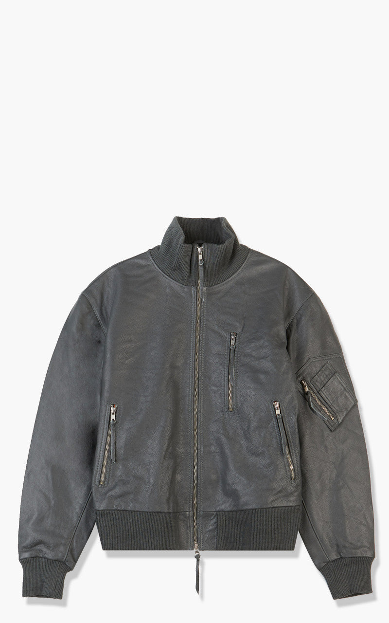 Military Surplus Pilot Flight Leather Jacket Dark Grey
