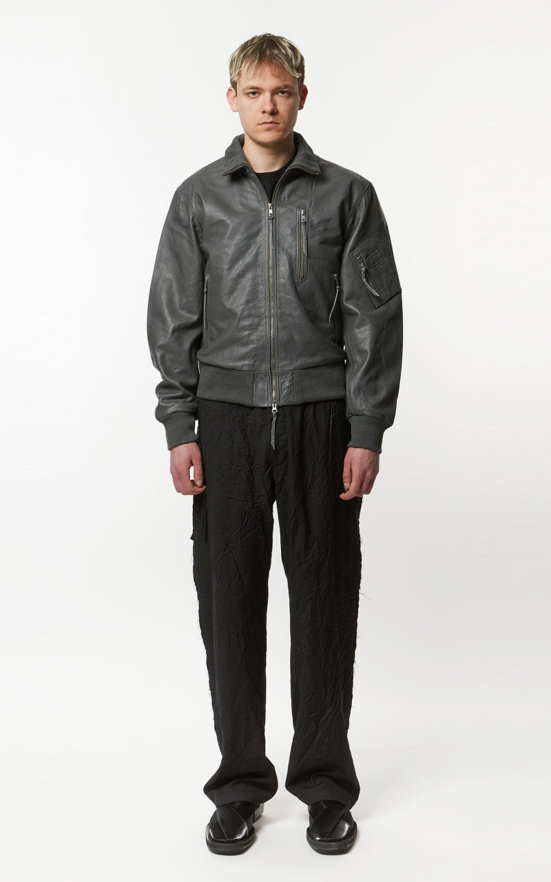 Military Surplus Pilot Flight Leather Jacket Dark Grey