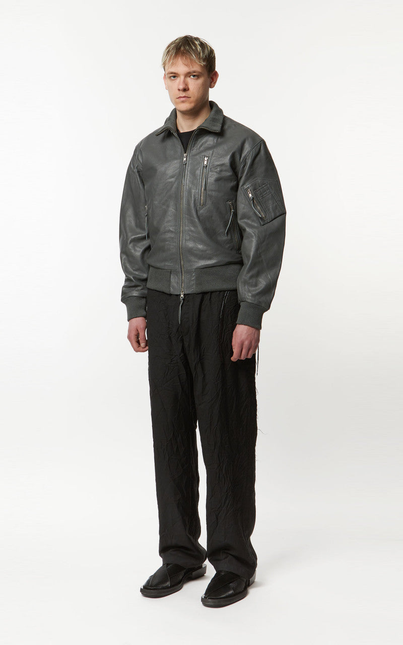 Military Surplus Pilot Flight Leather Jacket Dark Grey