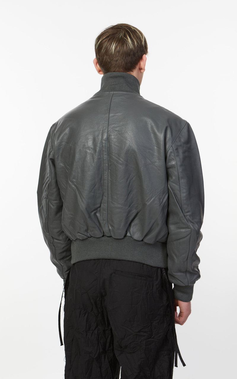 Military Surplus Pilot Flight Leather Jacket Dark Grey