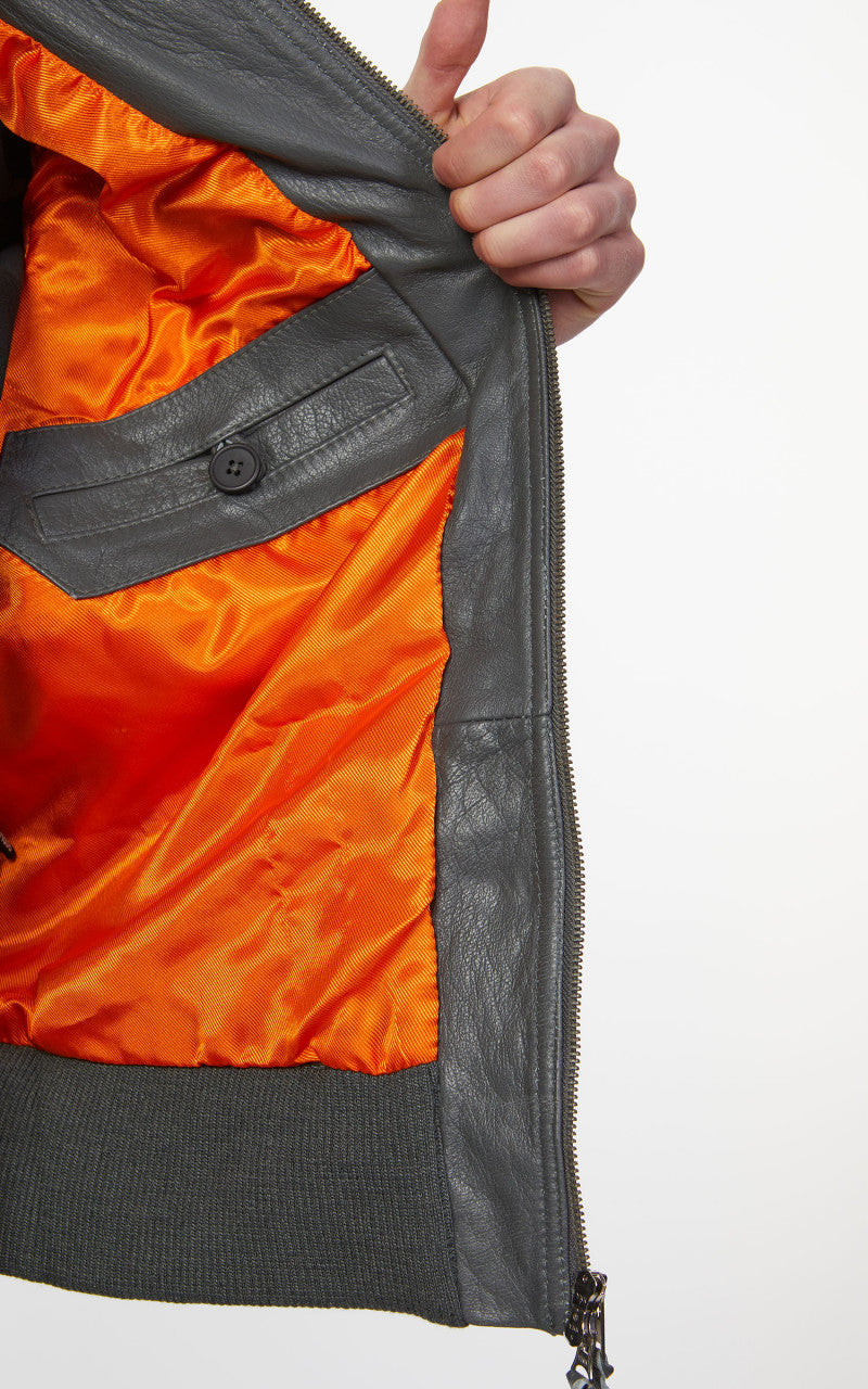 Military Surplus Pilot Flight Leather Jacket Dark Grey