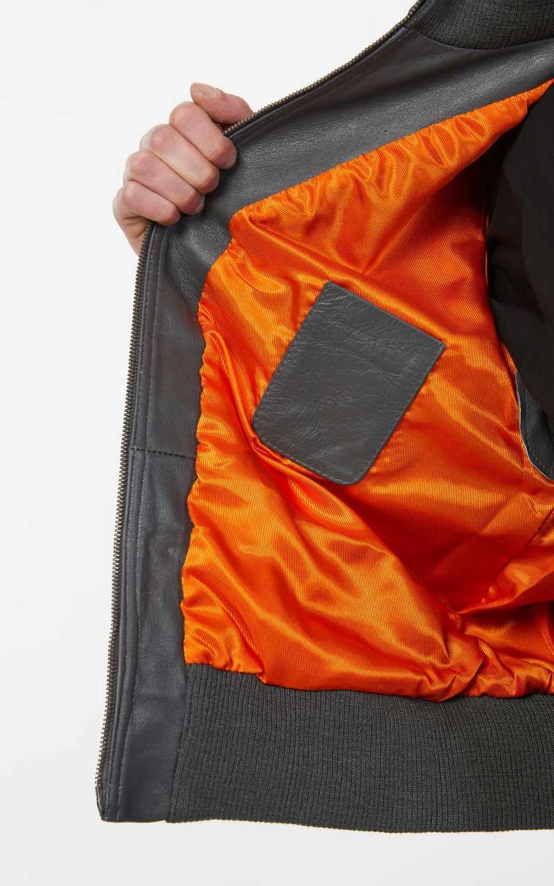 Military Surplus Pilot Flight Leather Jacket Dark Grey