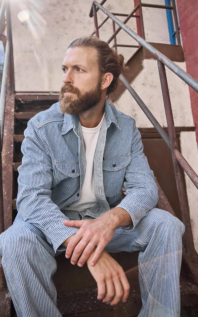 Lee 101 70s Shirt Washed Railroad Stripe Blue