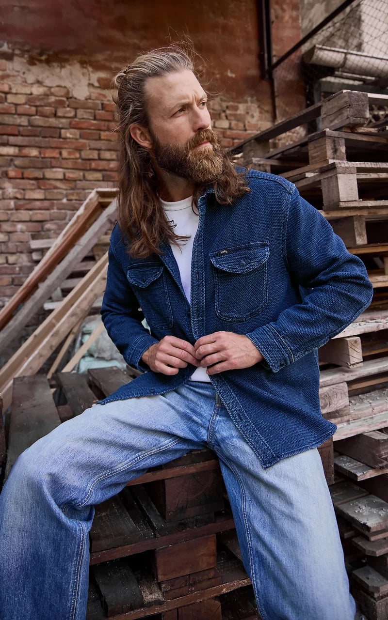 Lee 101 70s Shirt Dark Wash Denim Blue