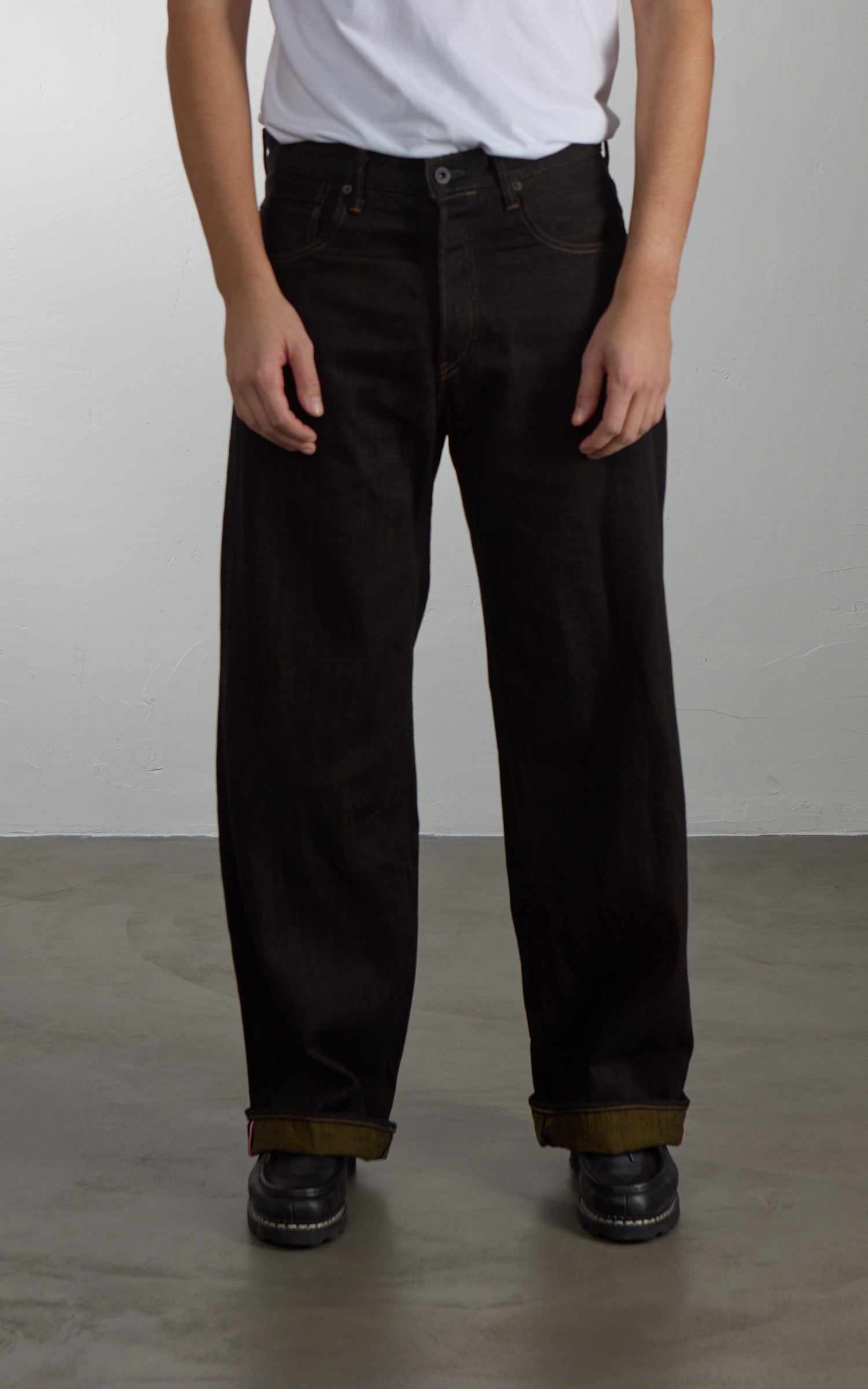 ONI Denim 222-BKOL Super Wide Straight Black x Olive 12oz