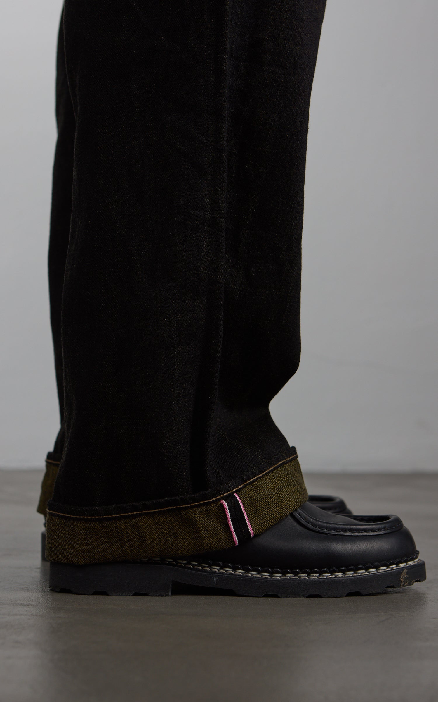 ONI Denim 222-BKOL Super Wide Straight Black x Olive 12oz