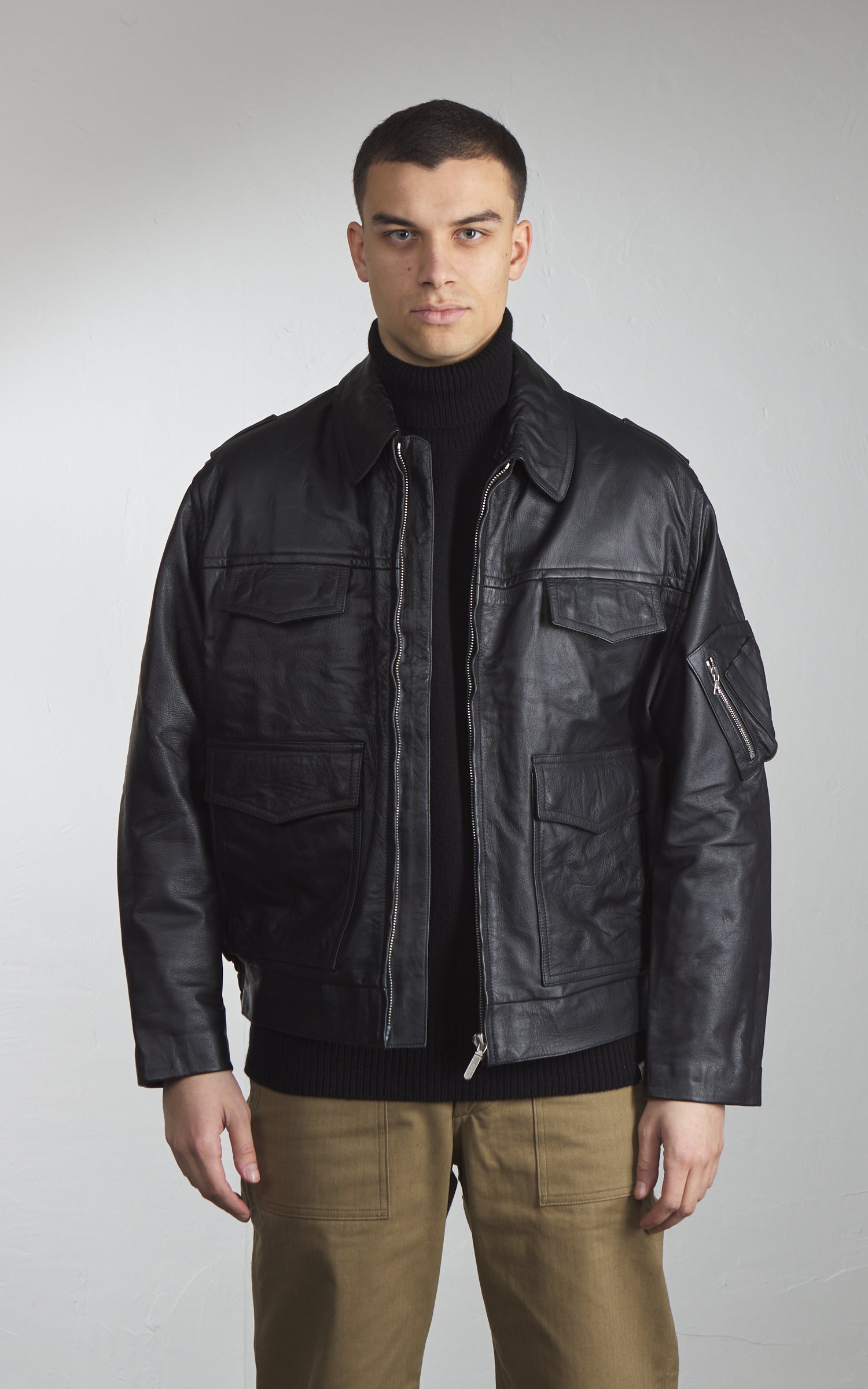 Military Surplus Polizei Leather Jacket Black