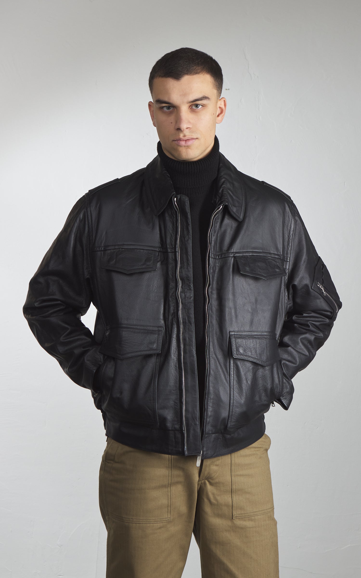 Military Surplus Polizei Leather Jacket Black