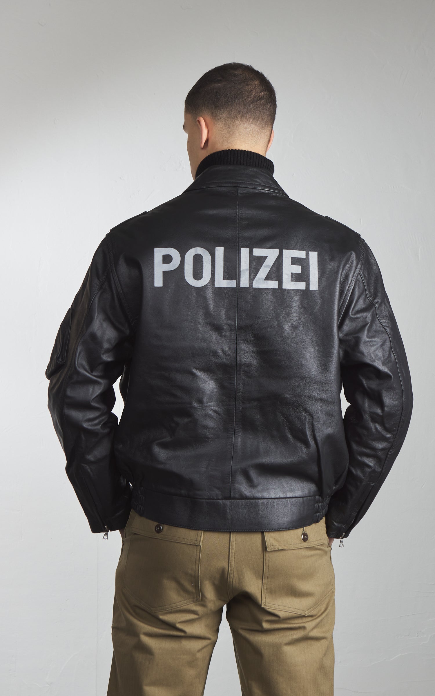 Military Surplus Polizei Leather Jacket Black