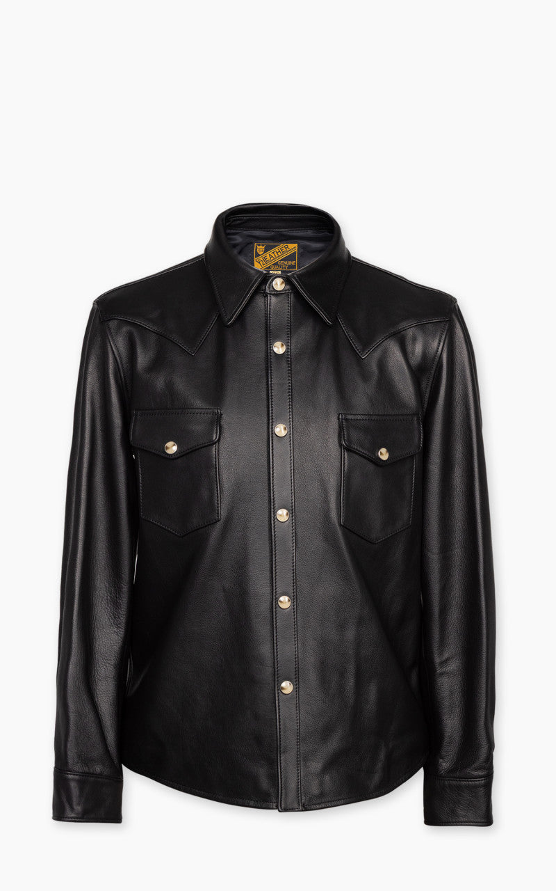 Y'2 Leather Steer Oil Leather Western Shirt Black