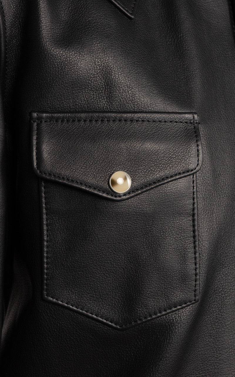 Y'2 Leather Steer Oil Leather Western Shirt Black