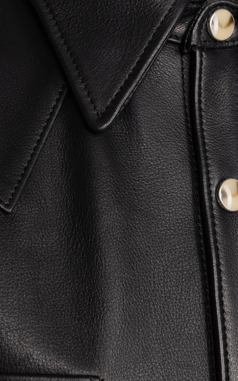 Y'2 Leather Steer Oil Leather Western Shirt Black