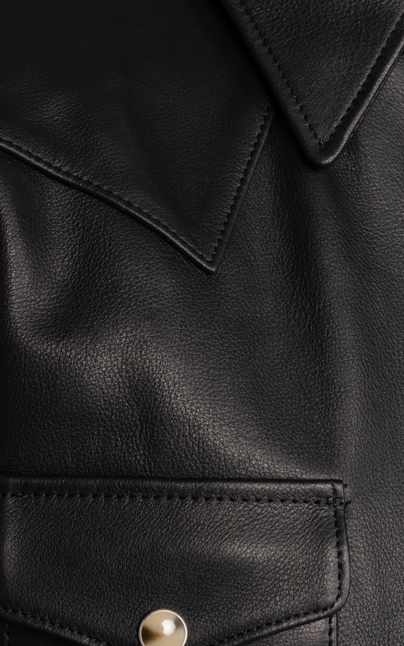 Y'2 Leather Steer Oil Leather Western Shirt Black
