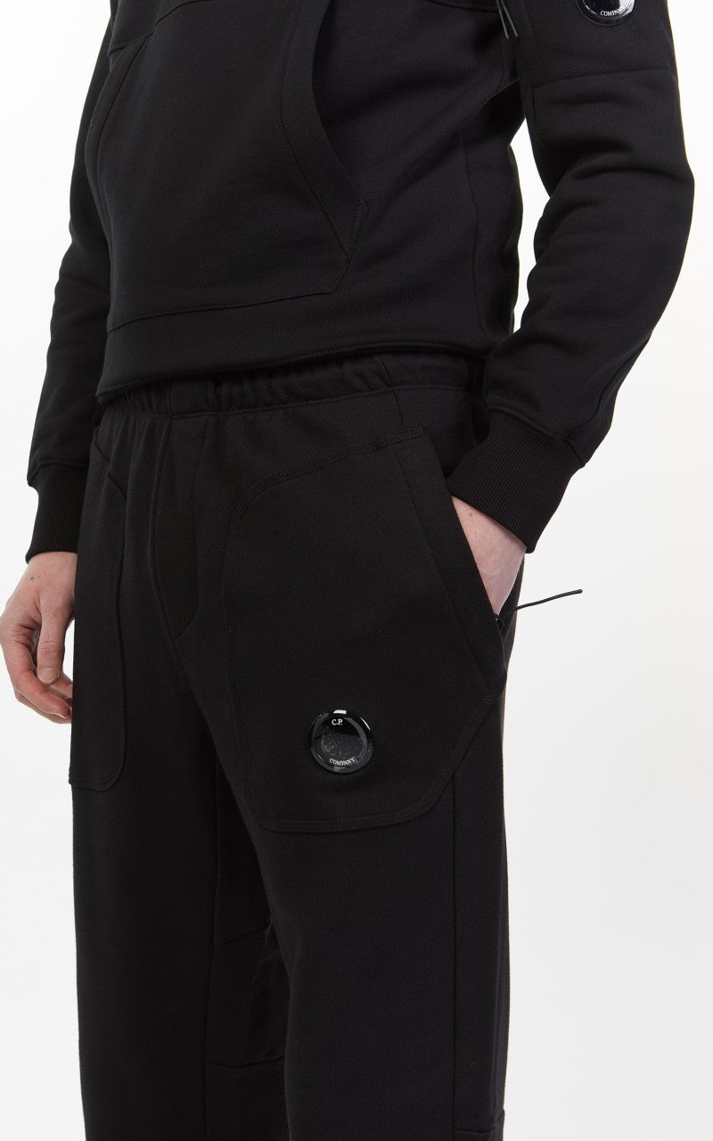 C.P. Company Diagonal Raised Fleece Mixed Sweat Pants Black