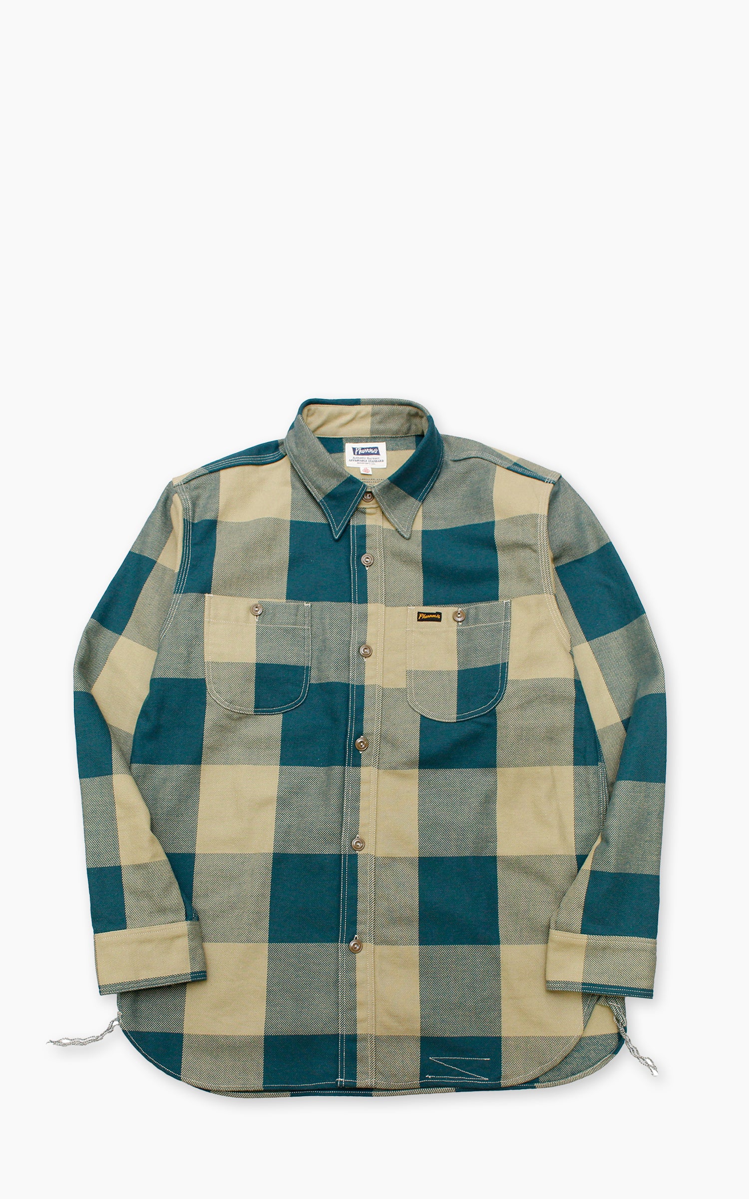 Pherrow's 25W-720WS-C Heavyweight Flannel Shirt Green x Beige Check
